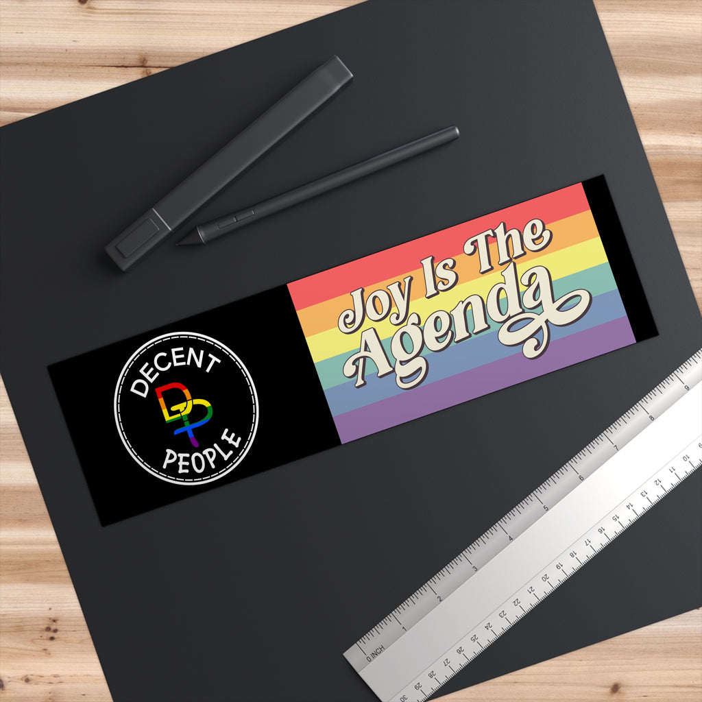 Bumper Sticker — “Joy Is The Agenda” Rainbow Banner Decent People Vinyl Sticker